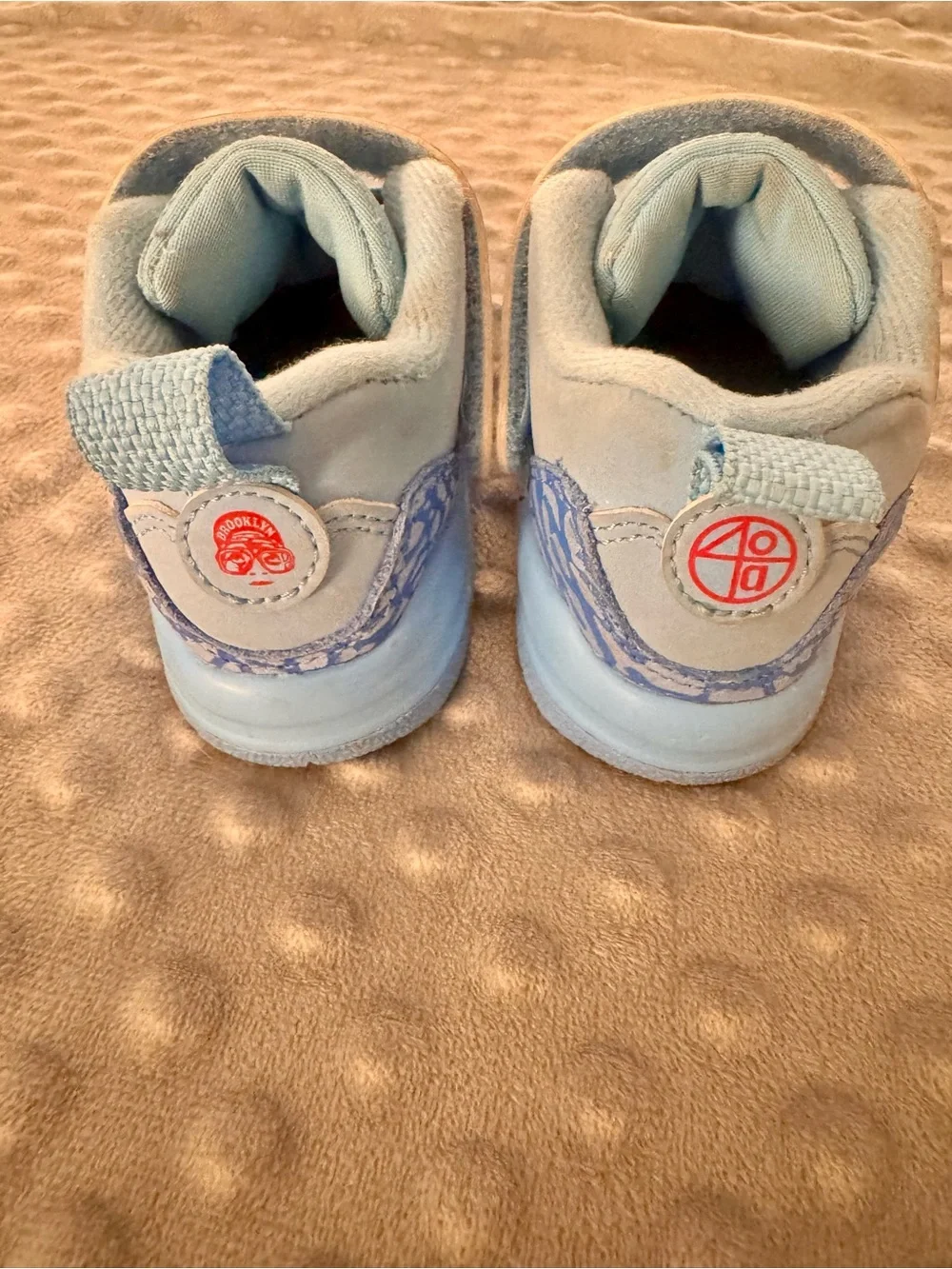 Nike Kids Light Blue Velcro Jordan Sneakers with Red Logo